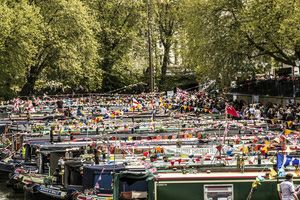 Colourful boats at the Canalway Cavalcade, Little Venice.